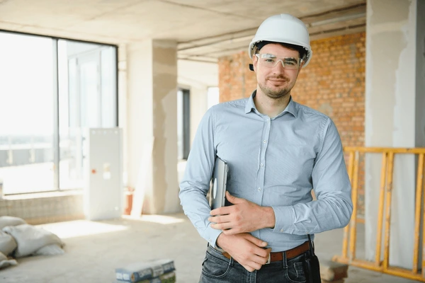 Engenheiro Carlos Hartmann em canteiro de obras