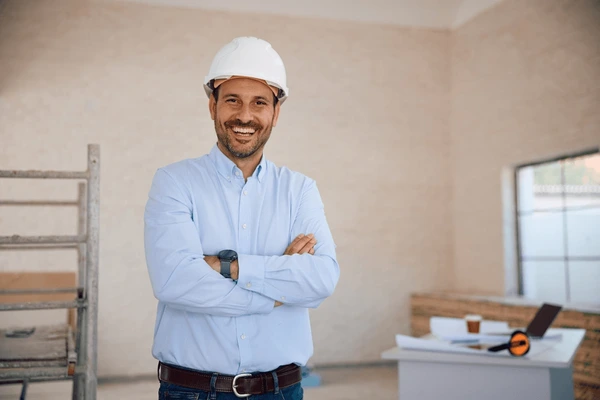 Engenheiro Rafael Machado em ambiente de obra