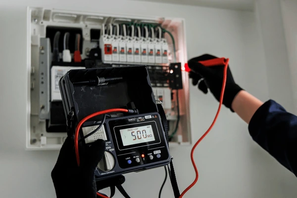 Medição técnica em quadro de distribuição elétrica residencial